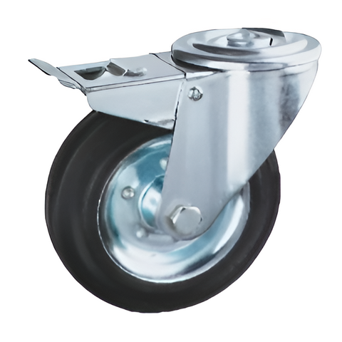 SRChb 63 - Промышленное усиленное колесо 160 мм (под болт 12 мм, поворотн., тормоз, черн. рез., роликоподш.)