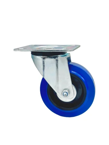 SRCL 42 - Промышленное усиленное колесо синяя резина 100 мм (площ., повор.,  роликоподш.)